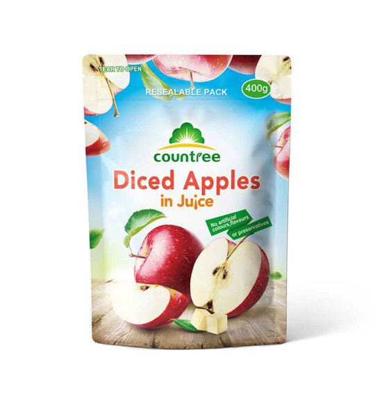 Apple dice in pouch