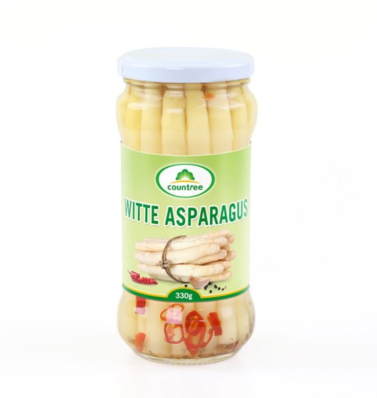 Grilled pickled white asparagus
