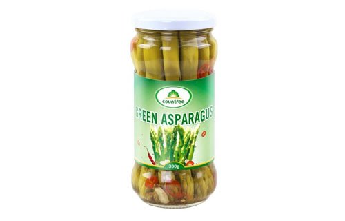 Grilled pickled green asparagus