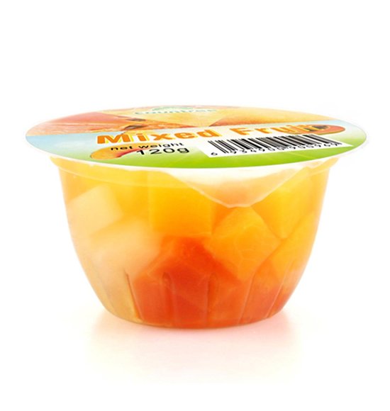 Tropical fruit salad in fruit cups