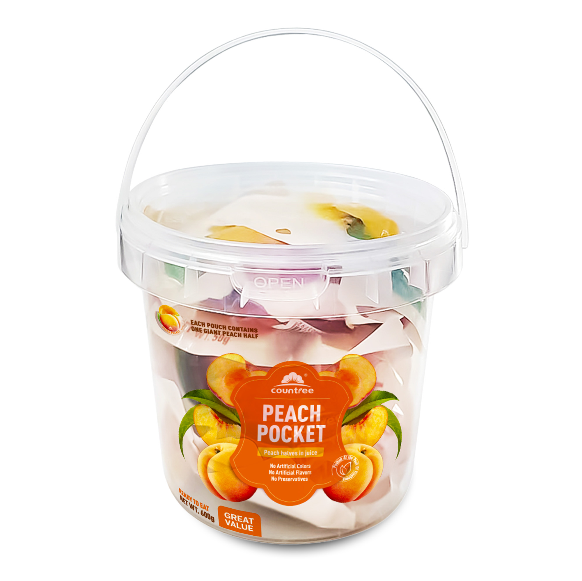 Peach Halves Pouches in Pail